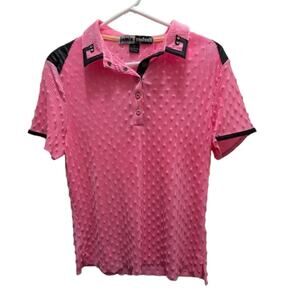 Jamie Sadock Pink Black Golf Tennis Women's Large Short Sleeve Snap Button Shirt